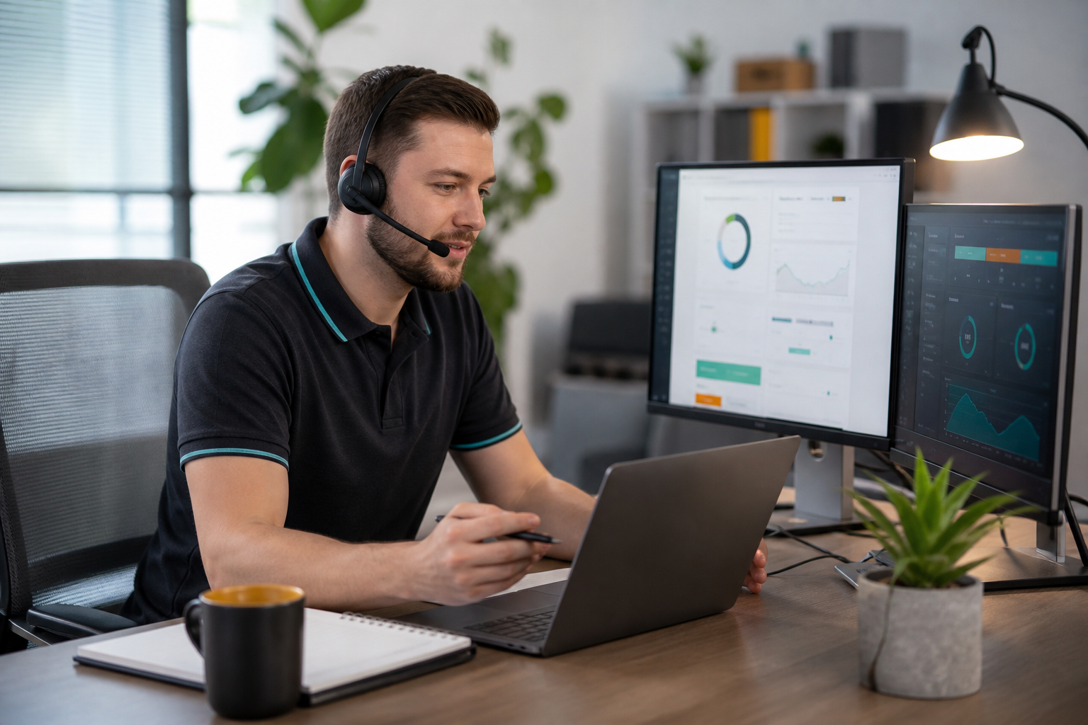 Technical support specialist helping a customer remotely